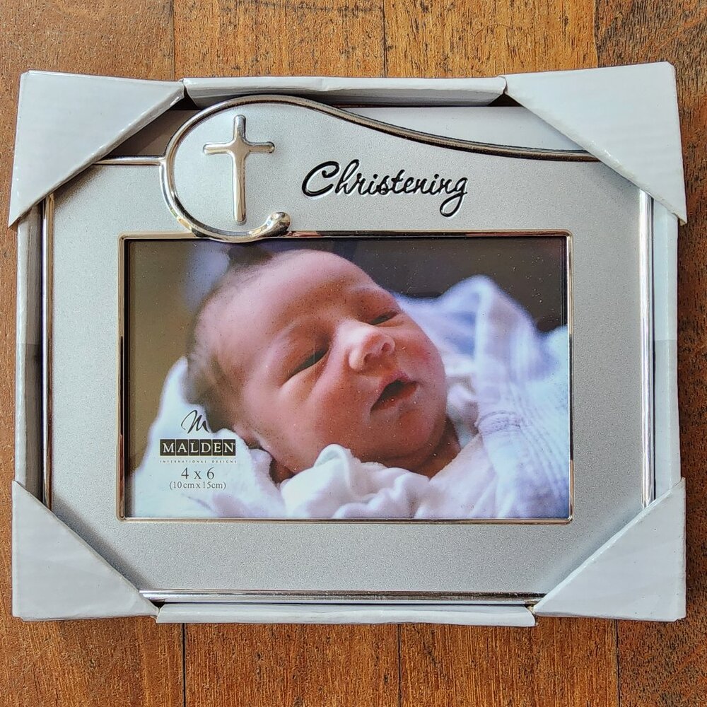 NWT Malden Christening Silver Metal 4x6 Frame